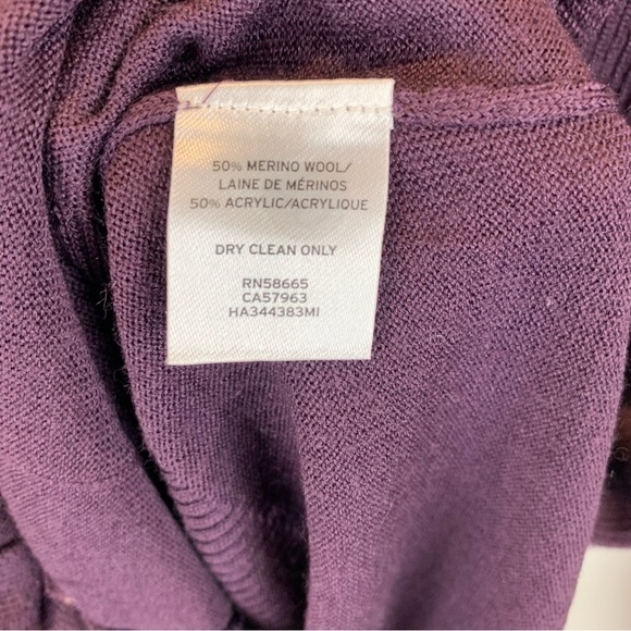 Halogen Merino Wool Blend Dark Purple Long Line Ribbed V-Neck Cardigan sz M EUC - Picture 7 of 8